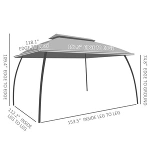 Outsunny 10' x 13' Patio Gazebo, Outdoor Gazebo Canopy Shelter with Netting, Curtains, Vented Roof, Steel Frame for Garden, Lawn, Backyard, and Deck, Dark Gray