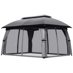 Outsunny 10' x 13' Patio Gazebo, Outdoor Gazebo Canopy Shelter with Netting, Curtains, Vented Roof, Steel Frame for Garden, Lawn, Backyard, and Deck, Dark Gray