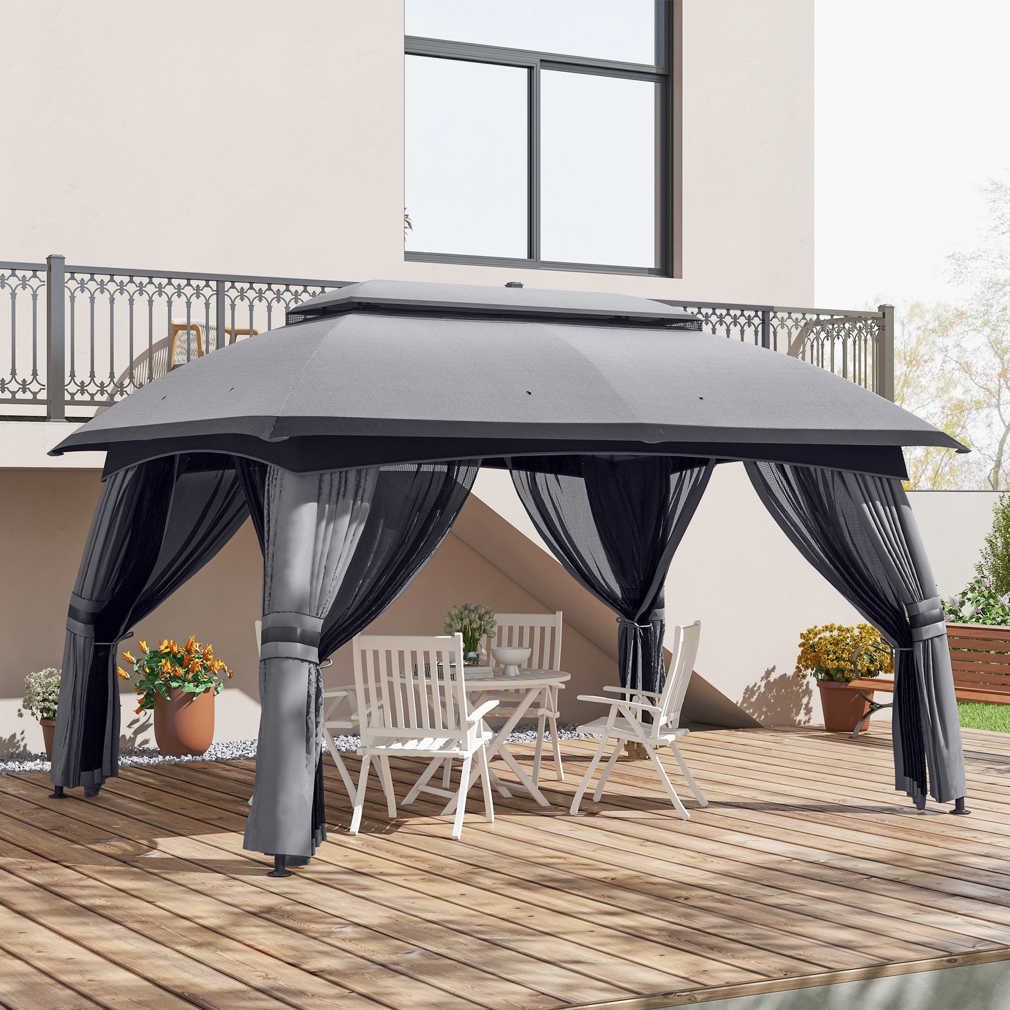Outsunny 10' x 13' Patio Gazebo with Netting, Curtains