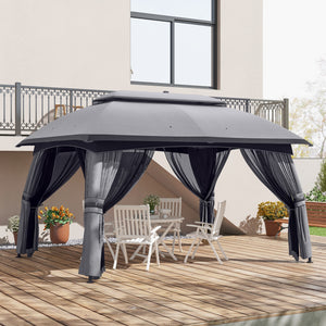 Outsunny 10' x 13' Patio Gazebo, Outdoor Gazebo Canopy Shelter with Netting, Curtains, Vented Roof, Steel Frame for Garden, Lawn, Backyard, and Deck, Dark Gray