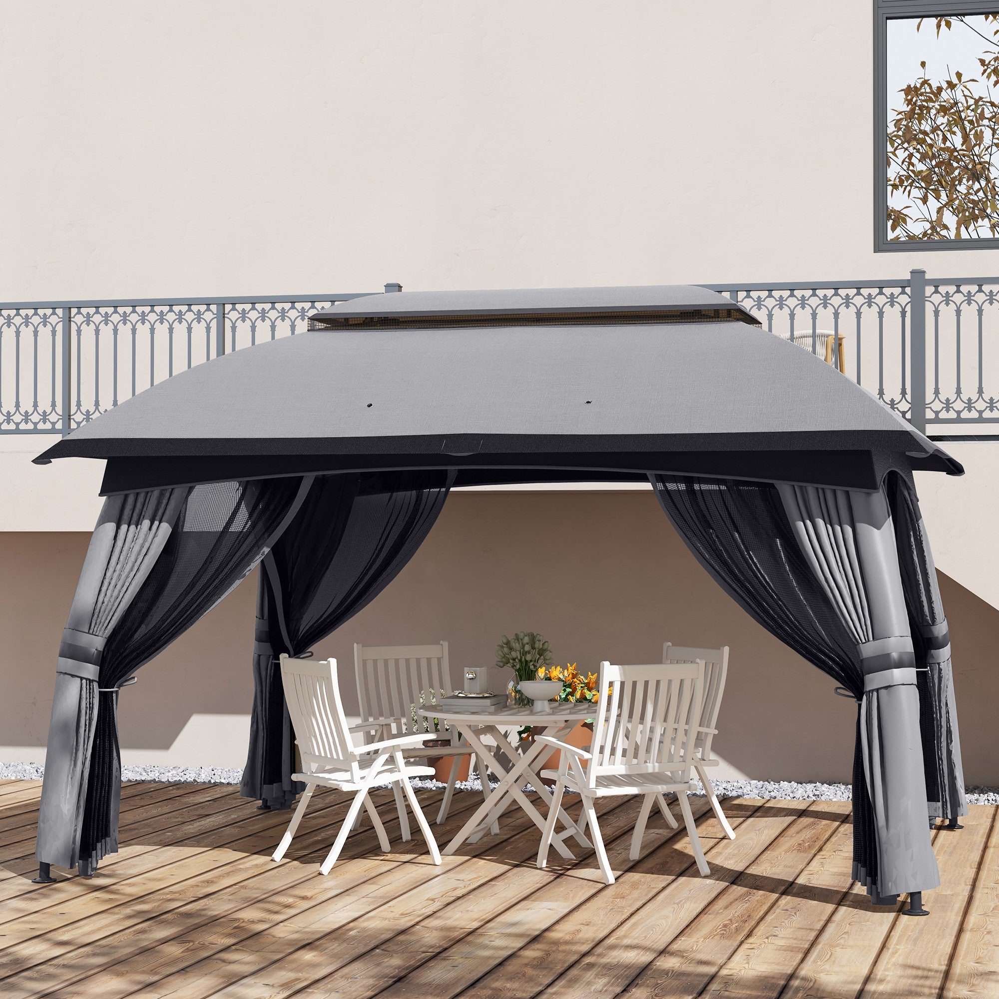 Outsunny 10' x 13' Patio Gazebo with Netting, Curtains & Vented Roof