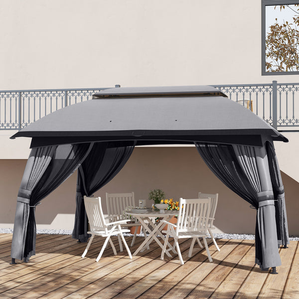 Outsunny 10' x 13' Patio Gazebo, Outdoor Gazebo Canopy Shelter with Netting, Curtains, Vented Roof, Steel Frame for Garden, Lawn, Backyard, and Deck, Dark Gray