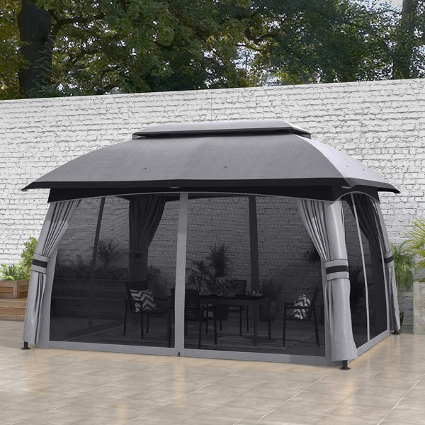 Outsunny 10' x 13' Patio Gazebo, Outdoor Gazebo Canopy Shelter with Netting, Curtains, Vented Roof, Steel Frame for Garden, Lawn, Backyard, and Deck, Dark Gray