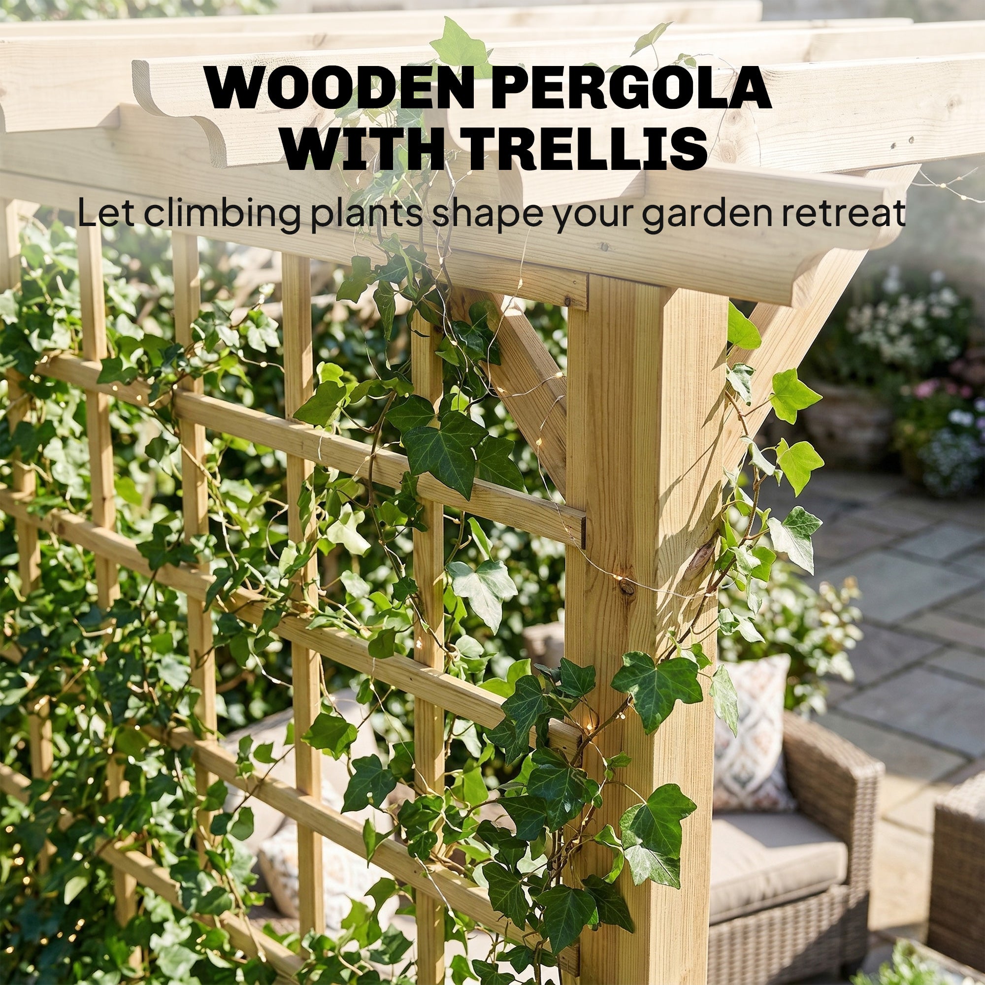 natural wood trellis Outsunny 3 x 3 m Natural Wood Pergola Kit with Grape Trellis & Triangle Supports