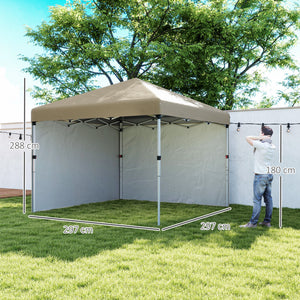 3 x 3 (M) Pop Up Gazebo, UPF 30+ with 2 Sidewalls, Leg Weight Bags and Wheeled Bag, Height Adjustable Party Tent Event Shelter for Garden, Patio, Khaki
