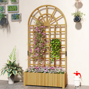 Wooden Raised Planter with Trellis, Raised Bed for Garden with Lattice and Drainage Holes for Climbing Plants, Outdoor Elevated Planter Box for Vegetables Flowers Herbs, 90 x 30 x 180 cm