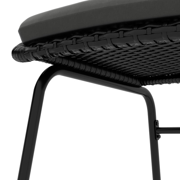 3 Pieces Rattan Bistro Set, Wicker Garden Furniture Set with Round Metal Top Coffee Table and Chairs, Washable Cushions for Outdoor, Patio, Balcony, Black
