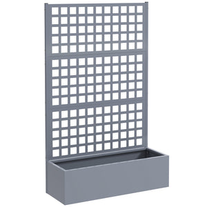 Galvanized Raised Garden Bed with Trellis, 43"x16"x70" Metal Planter Box with Drainage Holes, Outdoor Privacy Screen for Climbing Plant Vegetable Vine, Grey Wood Effect