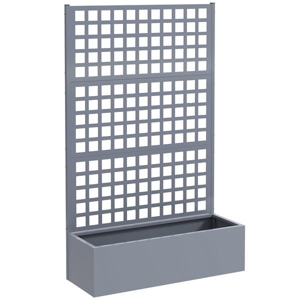 Galvanized Raised Garden Bed with Trellis, 43"x16"x70" Metal Planter Box with Drainage Holes, Outdoor Privacy Screen for Climbing Plant Vegetable Vine, Grey Wood Effect