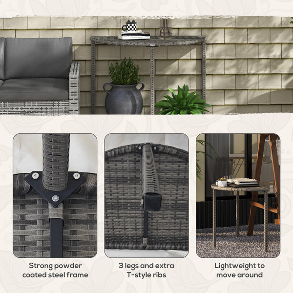 Half Round Side Table, PE Rattan Narrow Coffee Table with Metal Frame for Patio, Garden, Balcony, 39.4" x 19.7" x 29.1", Grey