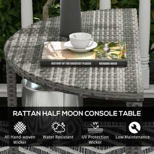 Half Round Side Table, PE Rattan Narrow Coffee Table with Metal Frame for Patio, Garden, Balcony, 39.4" x 19.7" x 29.1", Grey