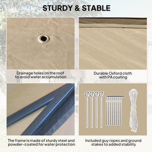 11' x 11' Pop Up Canopy, Double Roof Foldable Canopy Tent with Zipper Mesh Sidewalls, Height Adjustable and Carrying Bag, Event Tent for Patio Garden Backyard, Beige