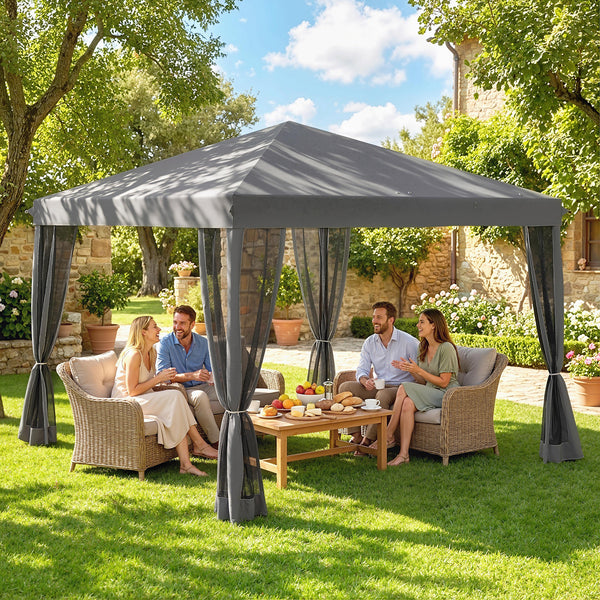 3 x 3 m Pop Up Gazebo, 420D Garden Tent Canopy with Removable Mesh Sidewall Netting, Carry Bag for Garden Patio Outdoor, Light Grey