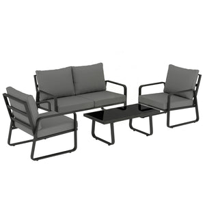 4 Piece Garden Furniture Set, Outdoor Sofa Set with Loveseat, 2 Armchairs, Coffee Table and Cushions, Patio Furniture Conversation Set for Poolside Porch, Black