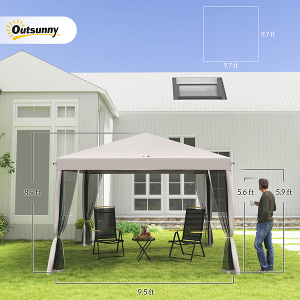 Outsunny 10' x 10' Pop Up Canopy Tent with Netting, Instant Gazebo, Screen House Room with Carry Bag, Height Adjustable, for Outdoor, Garden, Patio, Camping, Beige