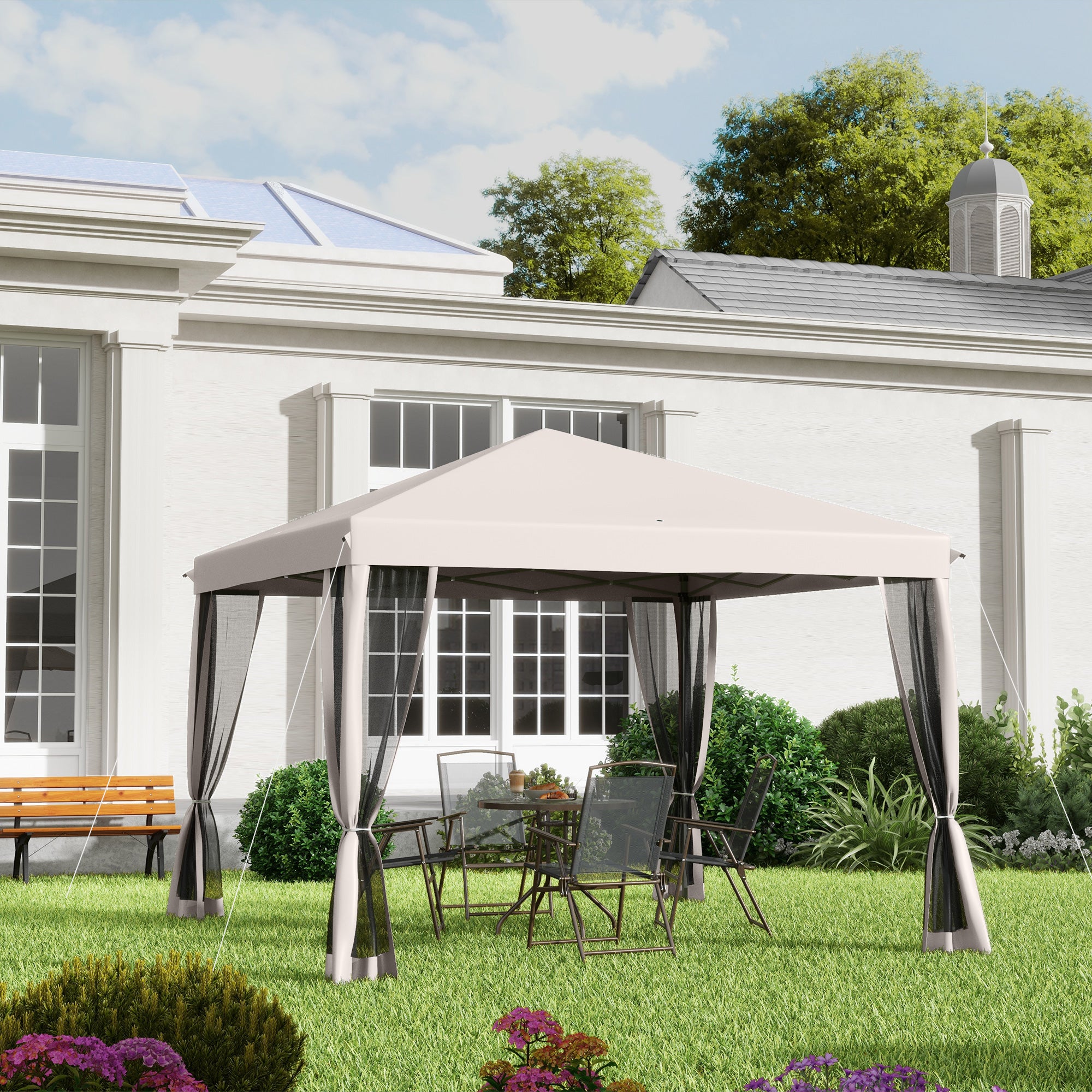 Outsunny 10' x 10' Pop Up Canopy with 4 Removable Sidewalls, Beige