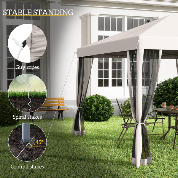 Outsunny 10' x 10' Pop Up Canopy Tent with Netting, Instant Gazebo, Screen House Room with Carry Bag, Height Adjustable, for Outdoor, Garden, Patio, Camping, Beige