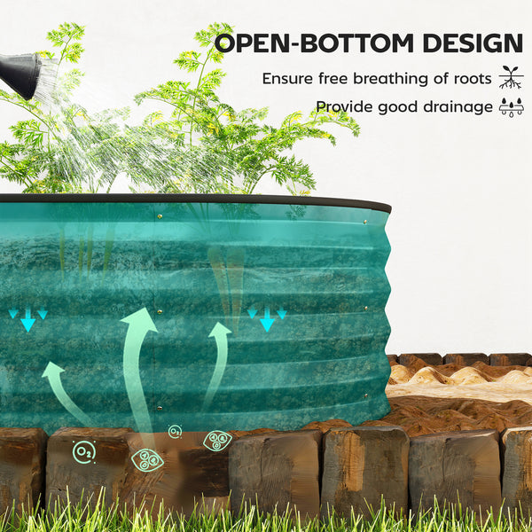 Set of 2 Raised Beds for Garden, Outdoor Galvanised Planter Box with Plant Support Stakes, Rubber Strap Edging and Bottomless for Flower, Vegetable, 150 x 60 x 30 cm, Green