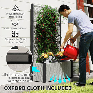 Wicker Outdoor Planter with Trellis, 58" Standing Raised Garden Bed with Liner, Drainage Holes, Privacy Screen Planter Box for Climbing Plants, Flowers, Mixed Grey