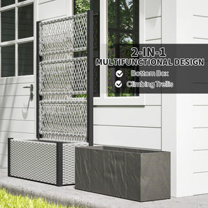 Wicker Outdoor Planter with Trellis, 58" Standing Raised Garden Bed with Liner, Drainage Holes, Privacy Screen Planter Box for Climbing Plants, Flowers, Mixed Grey