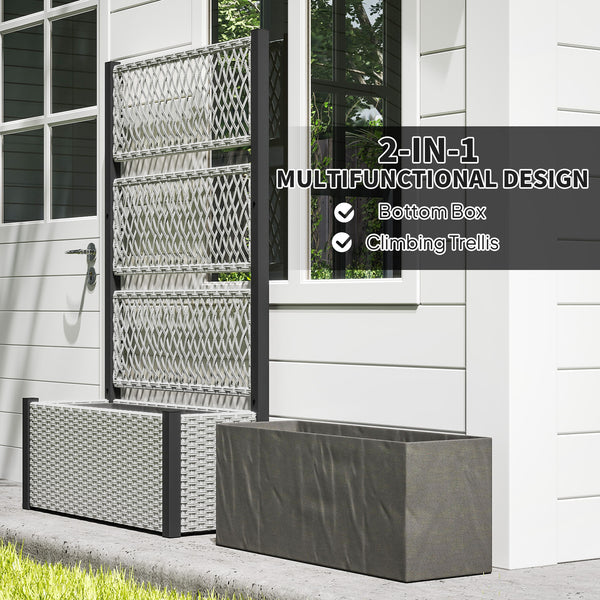 Wicker Outdoor Planter with Trellis, 58" Standing Raised Garden Bed with Liner, Drainage Holes, Privacy Screen Planter Box for Climbing Plants, Flowers, Mixed Grey