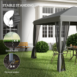 10' x 10' Pop Up Canopy Tent Gazebo, Foldable Canopy Tent with Zipper Mesh Sidewalls and Carry Bag, Easy Setup Screen Shelter for Backyard Patio Outdoor, Light Grey