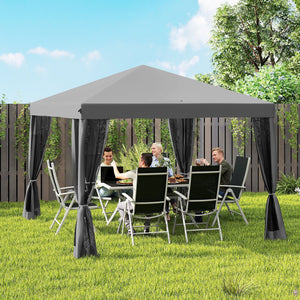 10' x 10' Pop Up Canopy Tent Gazebo, Foldable Canopy Tent with Zipper Mesh Sidewalls and Carry Bag, Easy Setup Screen Shelter for Backyard Patio Outdoor, Light Grey