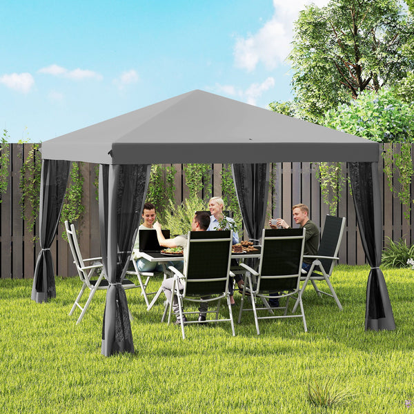 10' x 10' Pop Up Canopy Tent Gazebo, Foldable Canopy Tent with Zipper Mesh Sidewalls and Carry Bag, Easy Setup Screen Shelter for Backyard Patio Outdoor, Light Grey