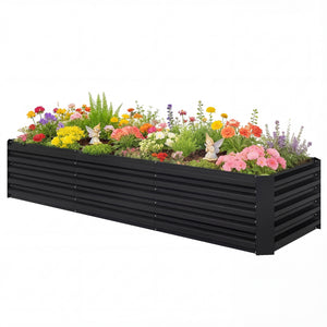 Galvanized Raised Garden Bed, 8 x 2.6 x 1.5ft Rectangular Planter Box, Reinforced Outdoor Raised Bed with Open Bottom for Vegetables, Flowers, Herbs, Black