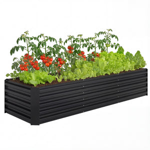 Galvanized Raised Garden Bed, 8 x 2.6 x 1.5ft Rectangular Planter Box, Reinforced Outdoor Raised Bed with Open Bottom for Vegetables, Flowers, Herbs, Black