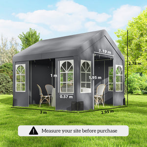 3 x 3 m Heavy Duty Garden Gazebo with Sides and 4 Weight Bags, Marquee Party Tent with Windows, All Weather Canopy for Camping, Festivals and Weddings, Grey
