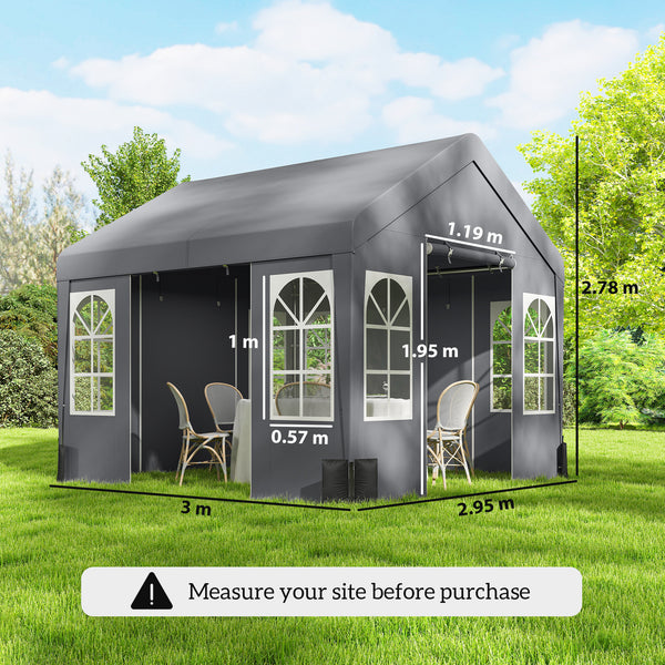 3 x 3 m Heavy Duty Garden Gazebo with Sides and 4 Weight Bags, Marquee Party Tent with Windows, All Weather Canopy for Camping, Festivals and Weddings, Grey
