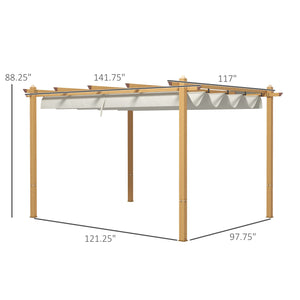 Outsunny 10' x 12' Retractable Pergola Canopy, Wood Grain Aluminum Pergola, Outdoor Sun Shade Shelter for Grill, Garden, Patio, Backyard, Deck, Cream White