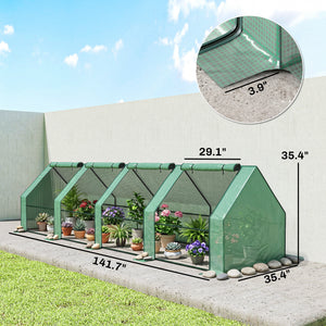 12' x 3' x 3' Mini Greenhouse with Zippered Doors & Roll-up Windows, Portable Plant Hot House with PE Cover, Water Resistant, UV Protected for Outdoor Flowers, Vegetables, Green