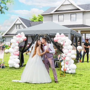 10' x 20' Pop Up Canopy Tent Gazebo with Removable Mesh Sidewall Netting, Carry Bag for Backyard Patio Outdoor, Grey