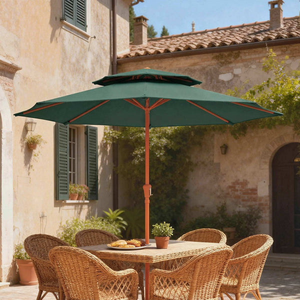 Patio Umbrella with Crank, Double Top Outdoor Market Table Umbrella for Garden, Patio,104'' x 104'', Green