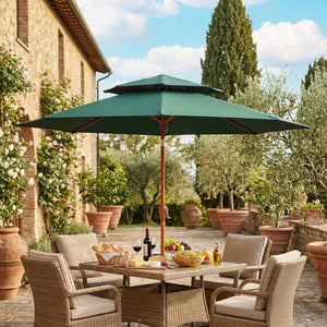 Patio Umbrella with Crank, Double Top Outdoor Market Table Umbrella for Garden, Patio,104'' x 104'', Green