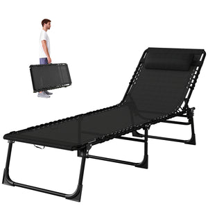 Folding Chaise Lounge Chair, Patio Sun Tanning Chair, Outdoor Chaise Lounger with 4-Position Reclining Back, Breathable Mesh Seat for Beach, Poolside, Yard, Black
