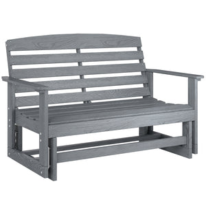 2-Person Outdoor Glider Bench Patio Double Swing Rocking Chair Loveseat w/ Slatted HDPE Frame for Backyard Garden Porch, Distressed Gray