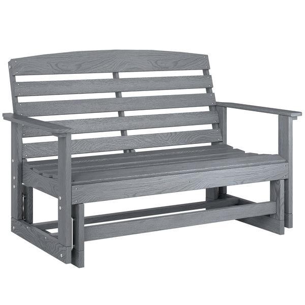 2-Person Outdoor Glider Bench Patio Double Swing Rocking Chair Loveseat w/ Slatted HDPE Frame for Backyard Garden Porch, Distressed Gray
