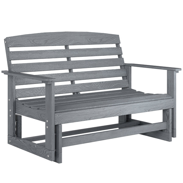 2-Person Outdoor Glider Bench Patio Double Swing Rocking Chair Loveseat w/ Slatted HDPE Frame for Backyard Garden Porch, Distressed Gray