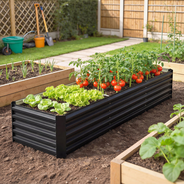 Galvanized Raised Garden Bed, 8 x 2.6 x 1.5ft Rectangular Planter Box, Reinforced Outdoor Raised Bed with Open Bottom for Vegetables, Flowers, Herbs, Black