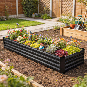 Galvanized Raised Garden Bed, 8 x 2.6 x 1.5ft Rectangular Planter Box, Reinforced Outdoor Raised Bed with Open Bottom for Vegetables, Flowers, Herbs, Black