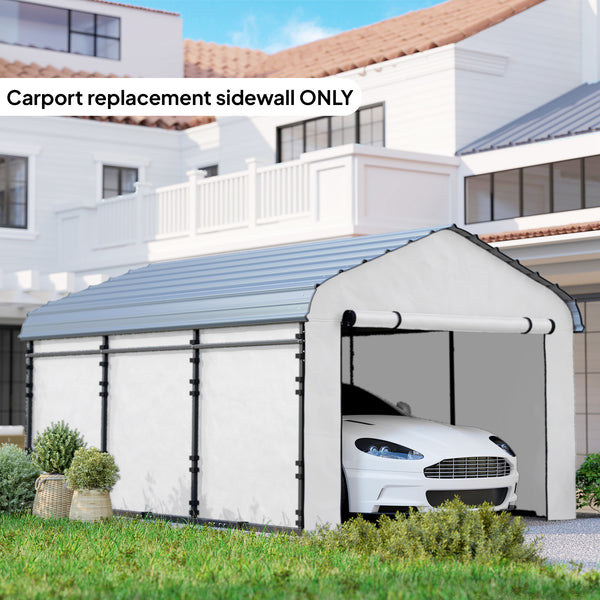 Carport Replacement Sidewall Panels Set of 4 for 12' x 20' Carports, UPF50+ Waterproof PE Tarp Replacement Side Wall Cover with Zipper Door, Top Cover and Frame Not Included, White