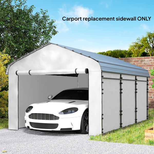 Carport Replacement Sidewall Panels Set of 4 for 12' x 20' Carports, UPF50+ Waterproof PE Tarp Replacement Side Wall Cover with Zipper Door, Top Cover and Frame Not Included, White