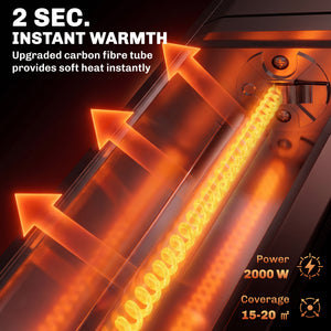 2000 W Electric Infrared Patio Heater, Wall Mounted IP65 Waterproof Outdoor Garden Heater with APP/Touch/Remote Control, 9 Heat Settings, 24H Timer for Indoor & Outdoor, Black