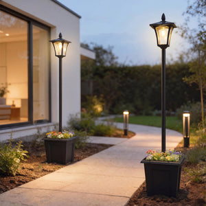 63" Solar Lamp Post Lights 2 Pack, Waterproof LED Solar Light Posts with Planter, Outdoor Lamps for Patio, Backyard, Pathway, Garden, Lawn, Black