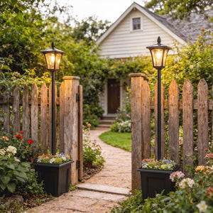 63" Solar Lamp Post Lights 2 Pack, Waterproof LED Solar Light Posts with Planter, Outdoor Lamps for Patio, Backyard, Pathway, Garden, Lawn, Black