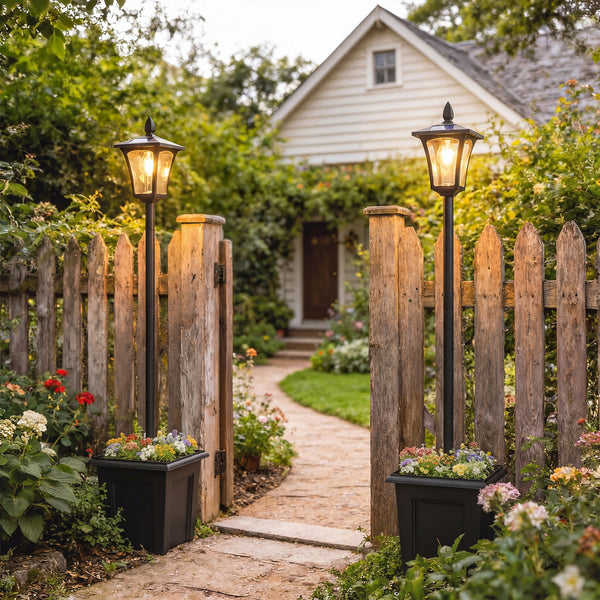 63" Solar Lamp Post Lights 2 Pack, Waterproof LED Solar Light Posts with Planter, Outdoor Lamps for Patio, Backyard, Pathway, Garden, Lawn, Black