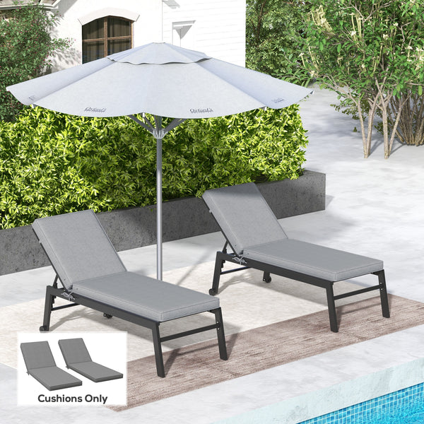 Chaise Lounge Cushions Outdoor Set of 2, Fade Resistant, 72 x 21 x 3 In Sun Lounger Replacement Cushions, Patio Lounge Chair Pads with Removable Cover for Pool, Beach, Deck, Lawn, Gray